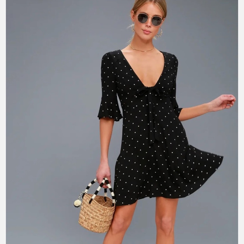 Free People Tie-Front Black Polka Dot Mini Dress